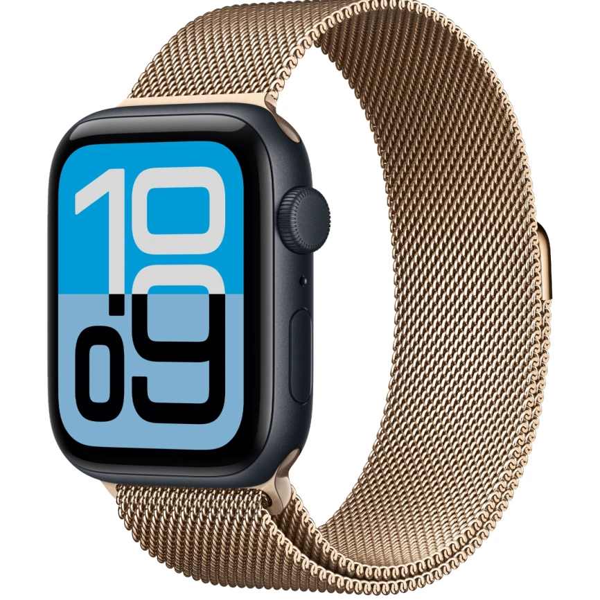 Смарт-часы Apple Watch SE (2025) 44mm Midnight Aluminum Case with Gold Milanese Loop фото 1
