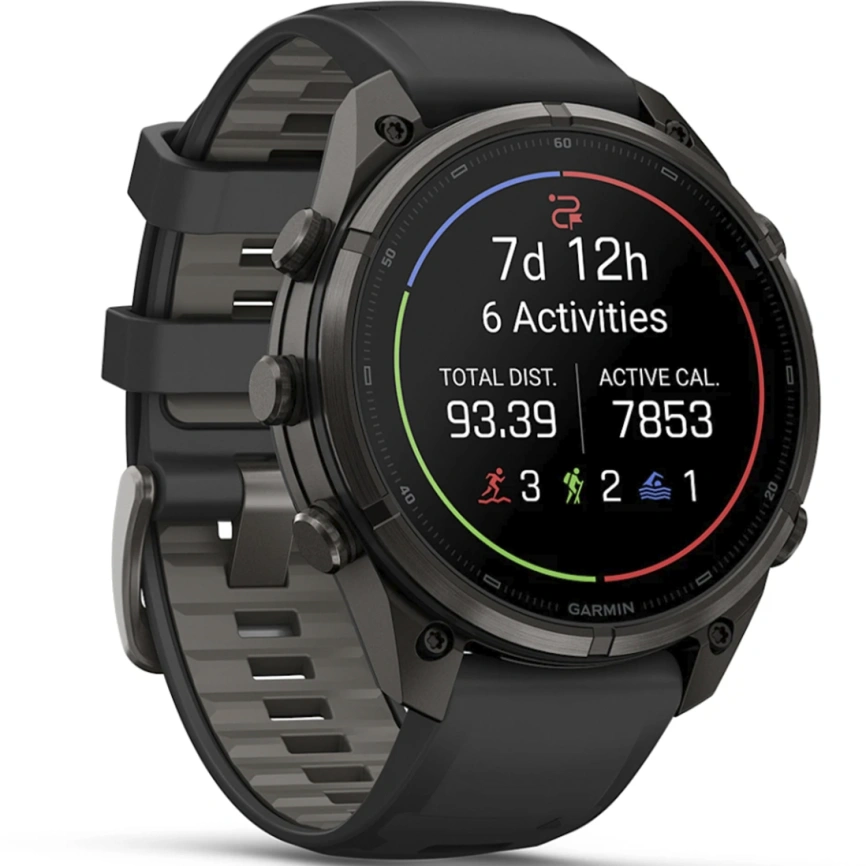 Смарт-часы Garmin Fenix 9 Pro 43mm Amoled (010-04335-11) Carbon Gray DLC Titanium with Black/Pebble Gray Silicone Band (inReach) фото 3