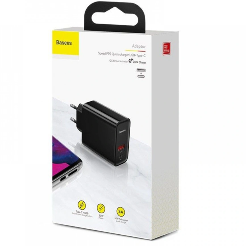 Сетевое зарядное устройство Baseus 20W USB-A/USB-C CCFS-C01 Black фото 3