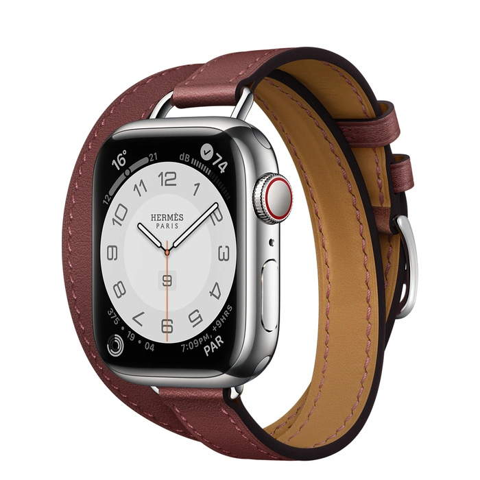 Смарт-часы Apple Watch Hermes Series 7 GPS + Cellular 41mm Silver Stainless Steel Case with Attelage Double Tour Rouge H фото 1