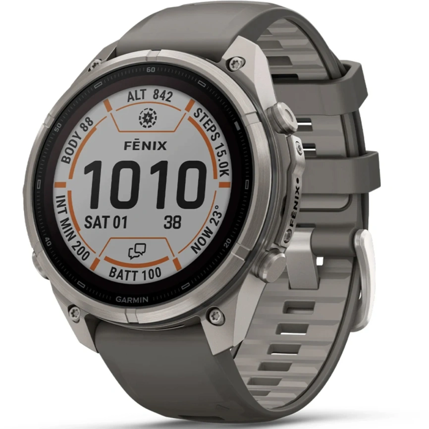 Смарт-часы Garmin Fenix 9 Pro 47mm Solar (010-04338-01) Titanium with Pebble Gray/Silver Gray Silicone Band (inReach) фото 1