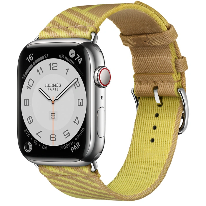Смарт-часы Apple Watch Hermes Series 7 GPS + Cellular 45mm Silver Stainless Steel Case with Jumping Single Tour Kraft/Lime фото 1