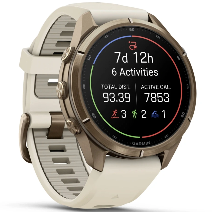 Смарт-часы Garmin Fenix 9 Pro 43mm Amoled (010-04335-21) Autumn Gold Titanium with Cream/French Gray Silicone Band (inReach) фото 3