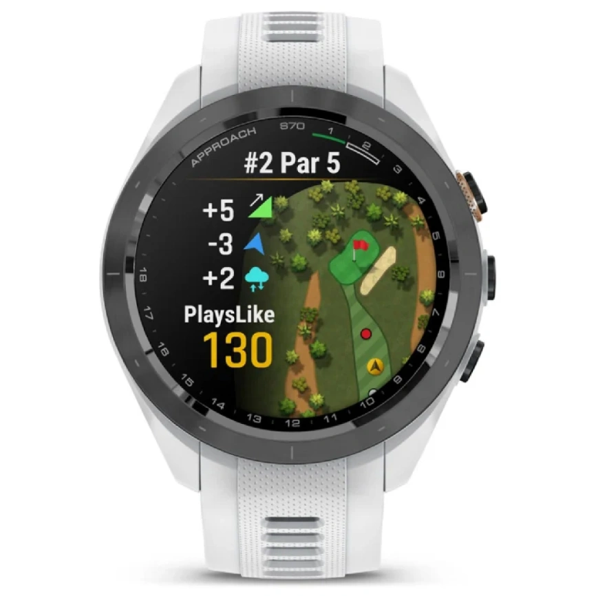 Смарт-часы Garmin Approach S70 42mm (010-02746-11) Black/Peach with White Silicone Band фото 2