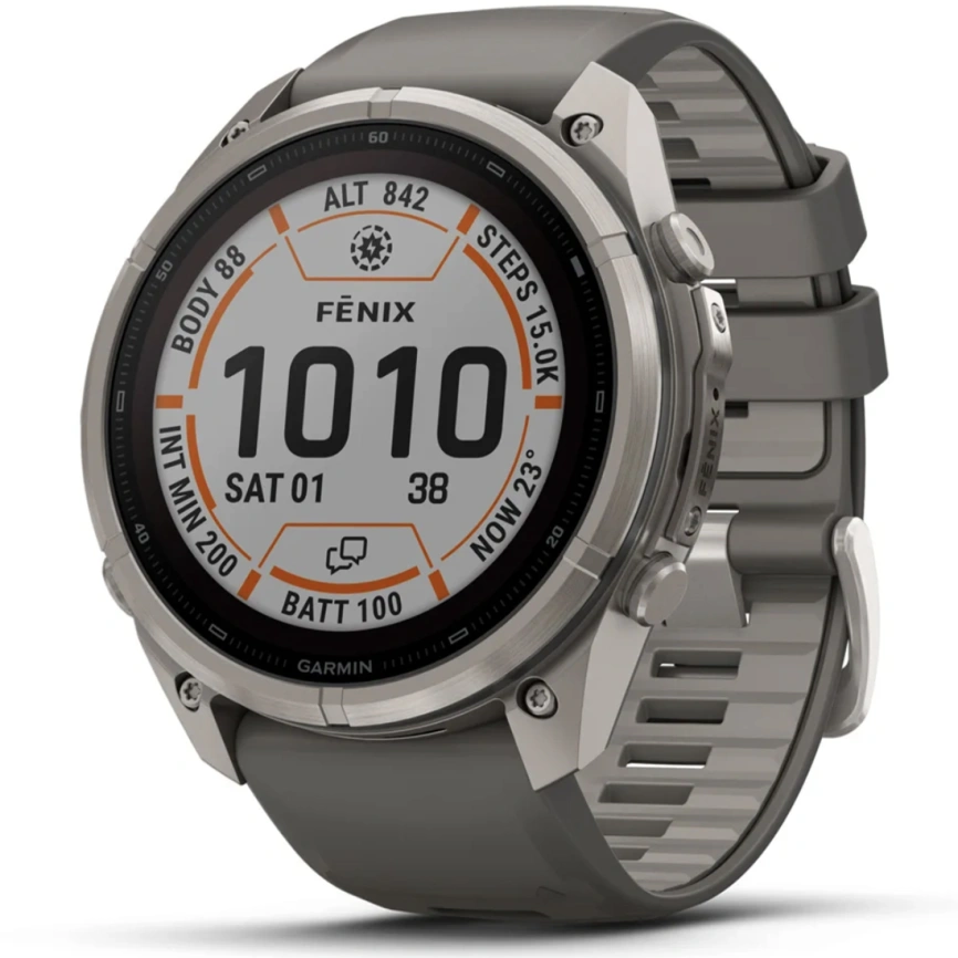 Смарт-часы Garmin Fenix 9 Pro 51mm Solar (010-04339-01) Titanium with Pebble Gray/Silver Gray Silicone Band (inReach) фото 1