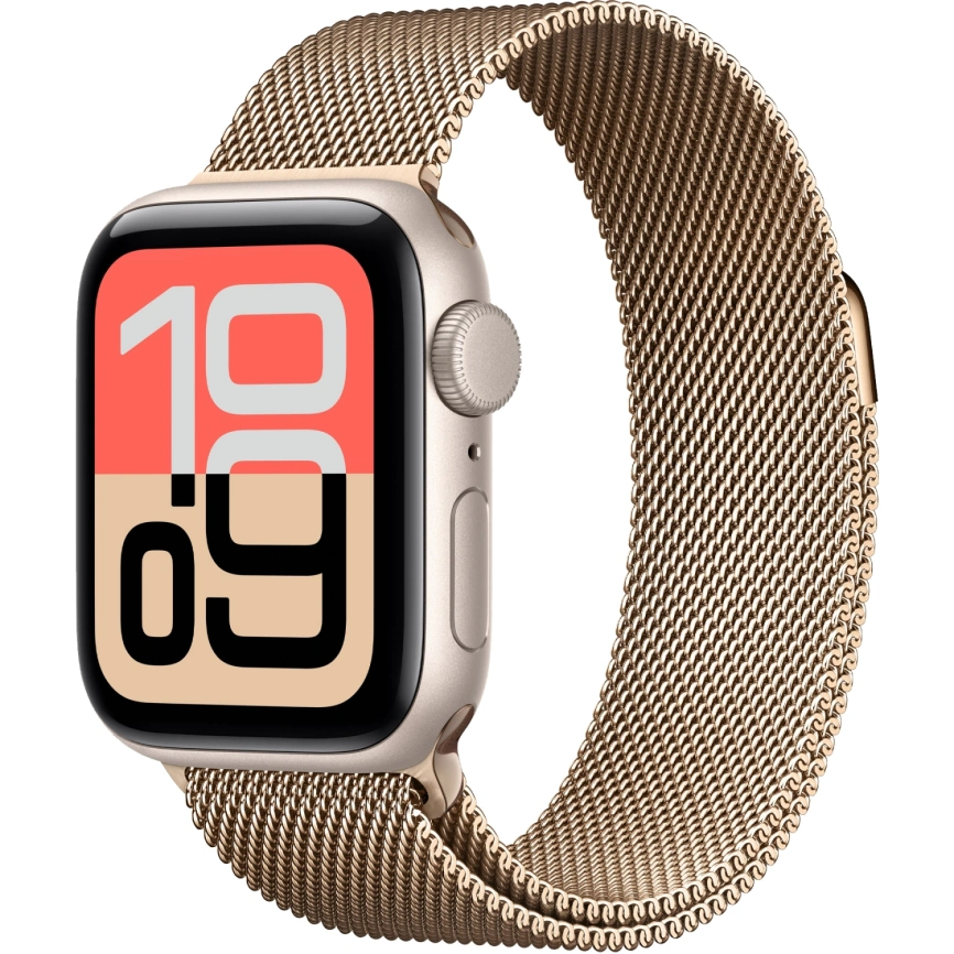 Смарт-часы Apple Watch SE (2025) 40mm Starlight Aluminum Case with Gold Milanese Loop фото 1