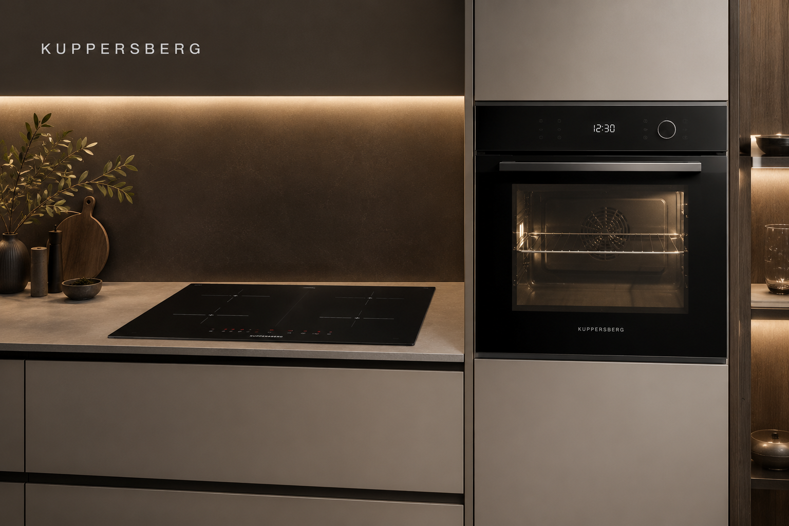 Кухня с встроенной техникой духовой шкаф и варочная панель Electrolux и Kuppersberg-